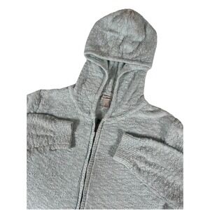 L.L . Bean Full Zip Textured Light Blue Hooded Sweatshirt 100% Cotton Women's Lg
